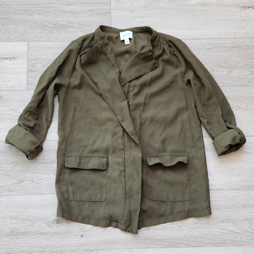 Nine West Green Womens Medium Lightweight Utility Jacket Zipper Long Sleeves